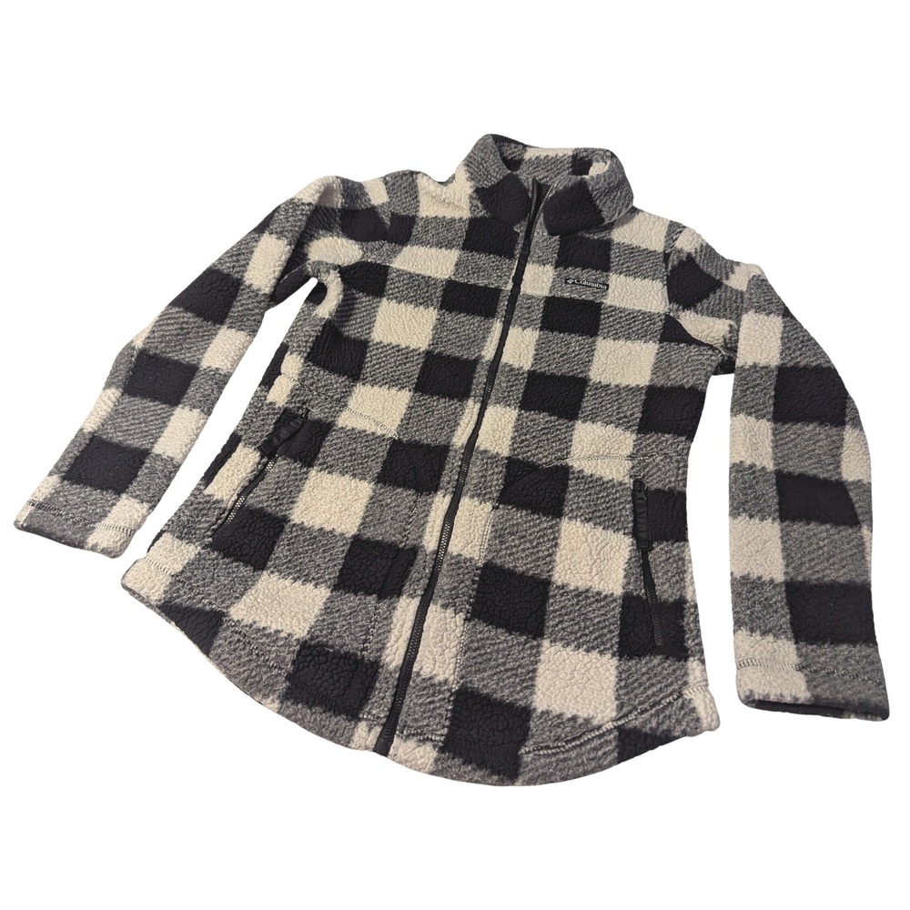 Columbia Women's Size Small Fleece Zip Jacket Black Cream Buffalo Check Sherpa - Picture 3 of 10